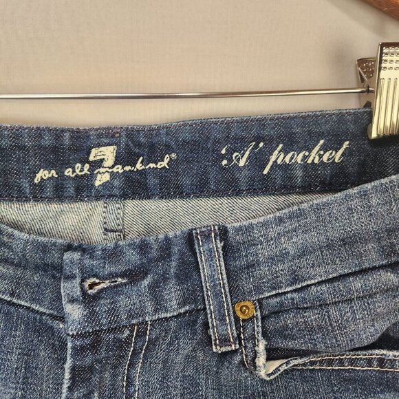 7 For All Mankind Denim Jeans Women's 29 A Pocket Flare Bootcut Distressed Pants - Picture 7 of 10